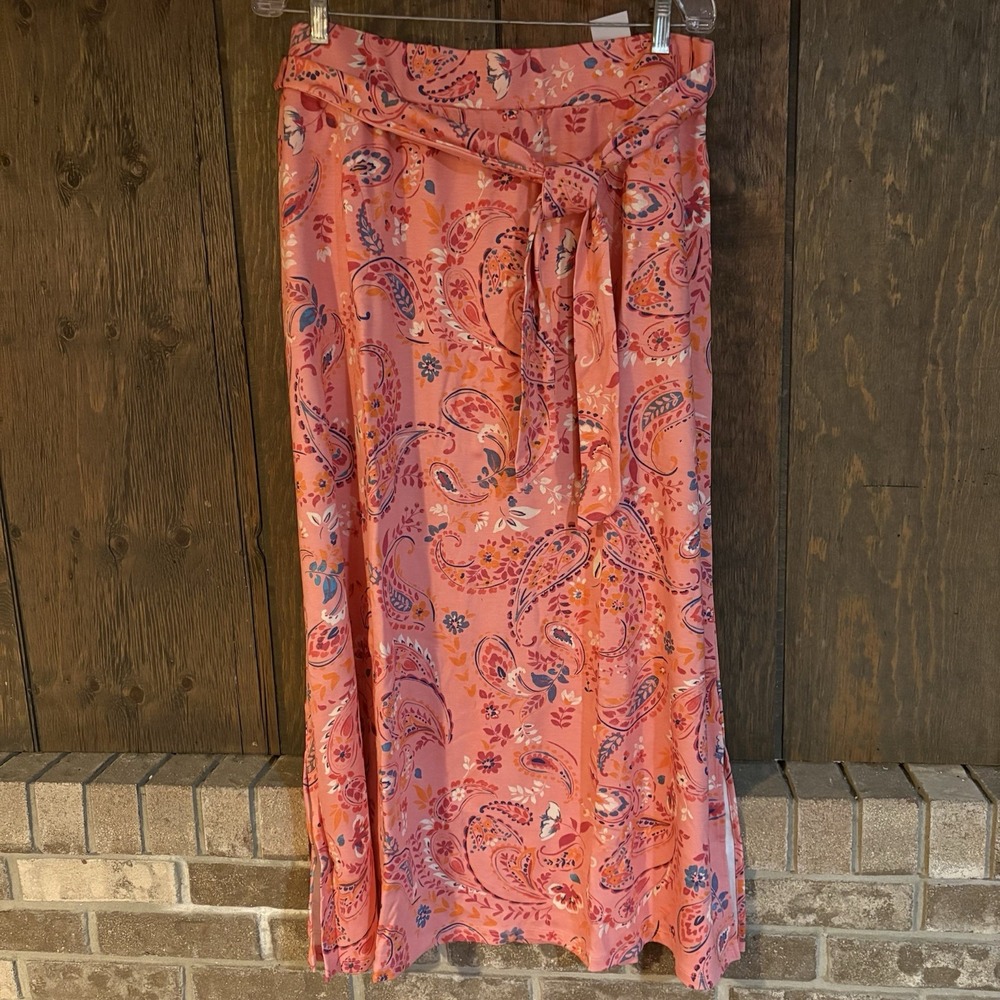 Denim & Co. Pink Paisley Floral Printed Double Knit Jersey Maxi Skirt LP A1046